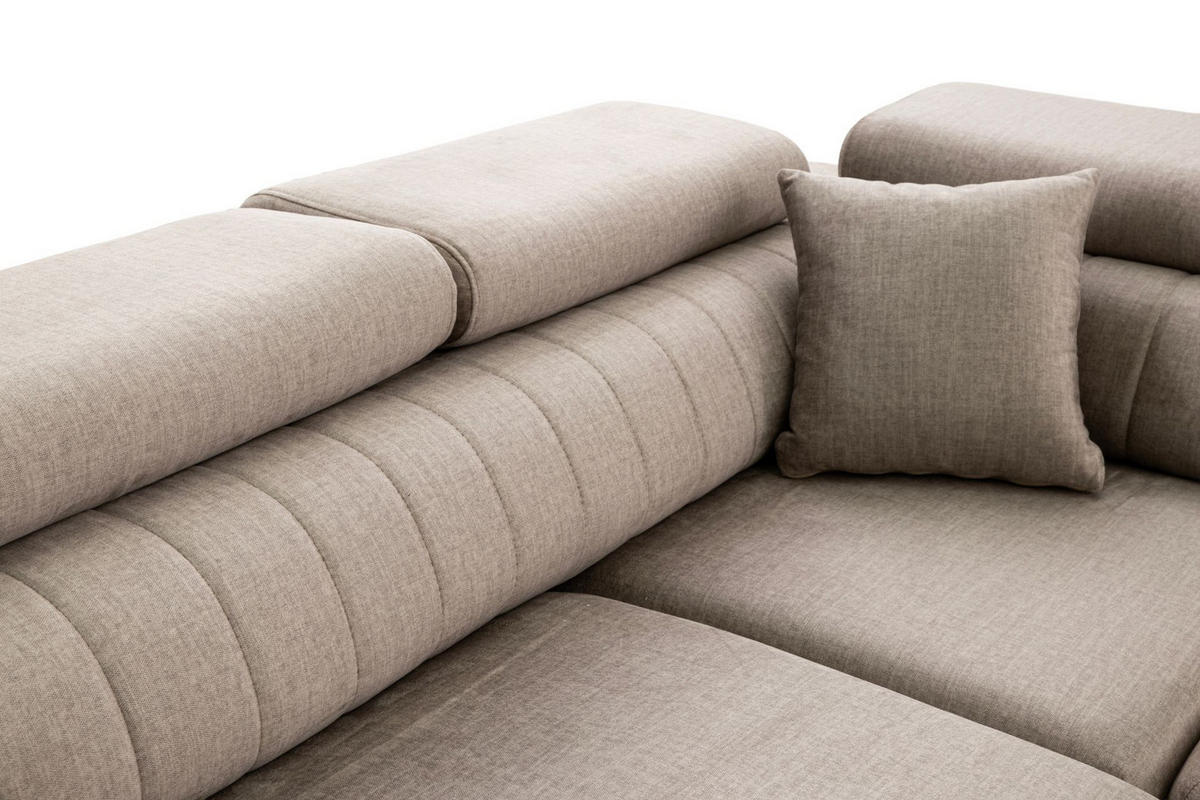 ECKSOFA U-Form PIERO U Links mit Schlaffunktion 125x260 Velours Beige - Beige/Schwarz, Holz/Textil (350/90/203cm) - Muffo