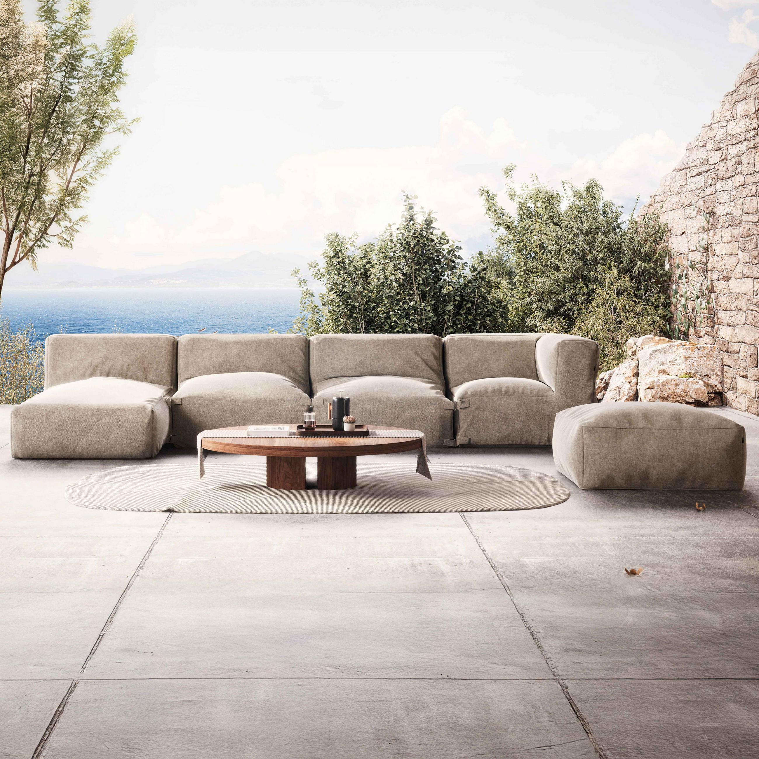 GARTENSOFA 5-tlg., Sandfarbe - Beige, Textil (85/65/160cm) - Oviala