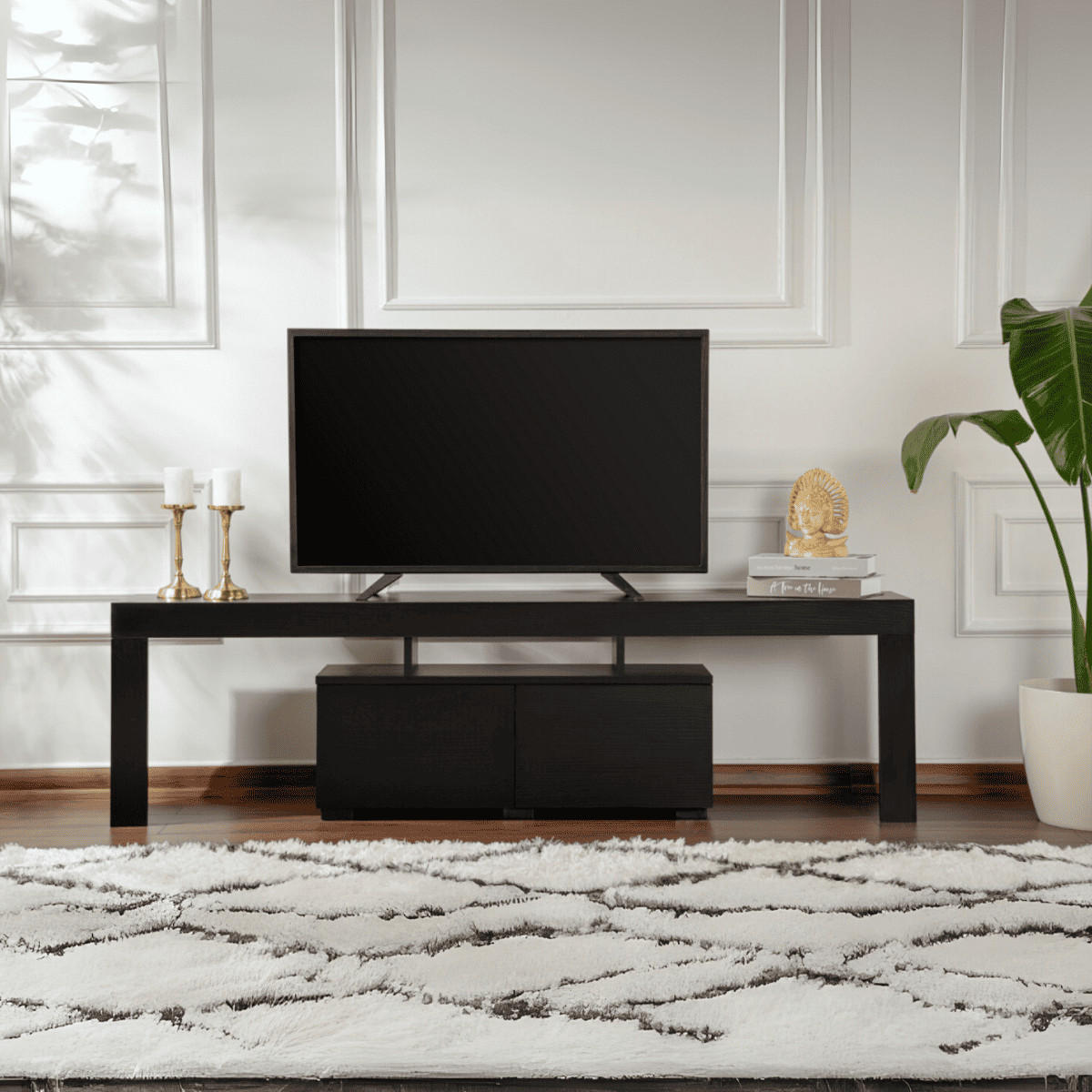 TV-MÖBEL mit 2 Klapptüren 180/31/50 cm - Schwarz, Holzwerkstoff (31.3/50/180cm) - Calicosy