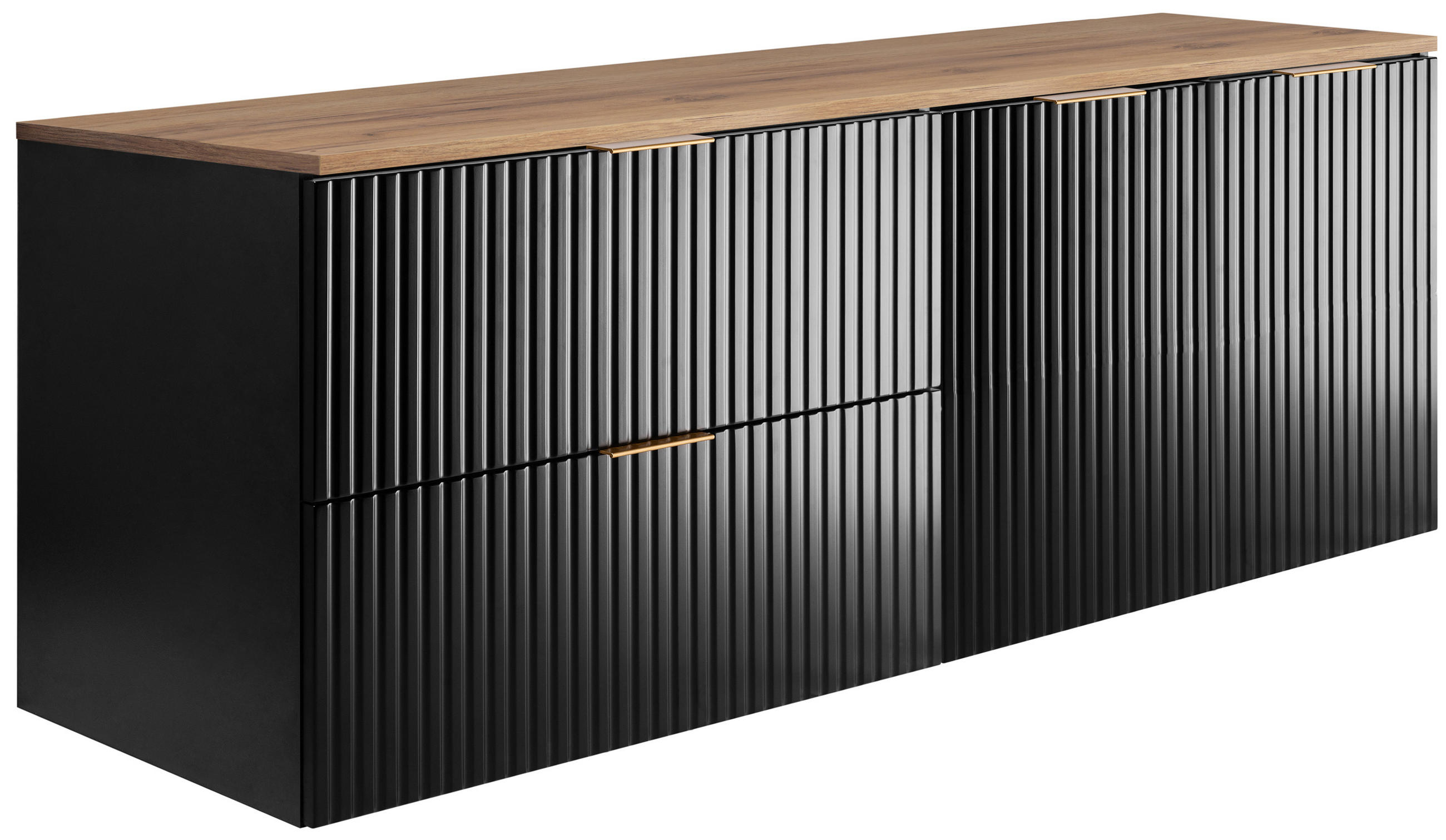 BADEZIMMER-SET, 57×46×160 cm, Schwarz / Arbeitsplatte aus Eiche Craft, goldener Griff - Schwarz, Holzwerkstoff (160/57/46cm) - 3XE LIVING
