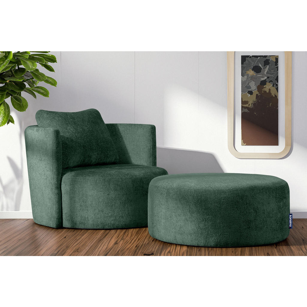 Thumbnail - Konsimo® Sitzhocker, Grün, Textil, Rund, 80x36x80 cm, Hergestellt in Europa, Wohnzimmer, Hocker, Poufs