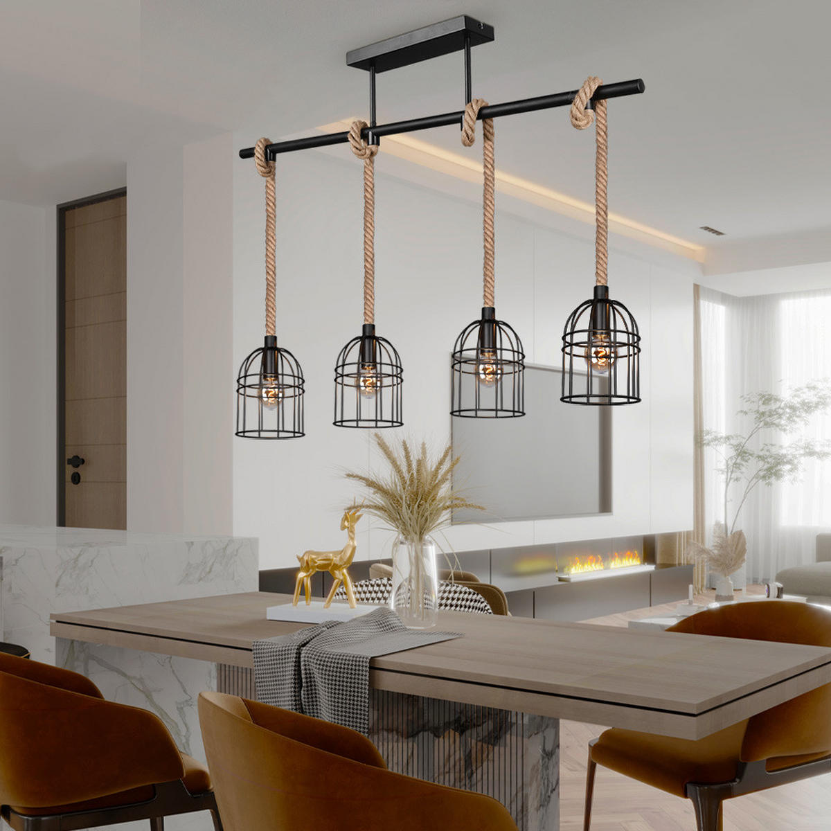 HÄNGELEUCHTE Sisal Schwarz Matt - Schwarz, Metall (90/13/81cm)