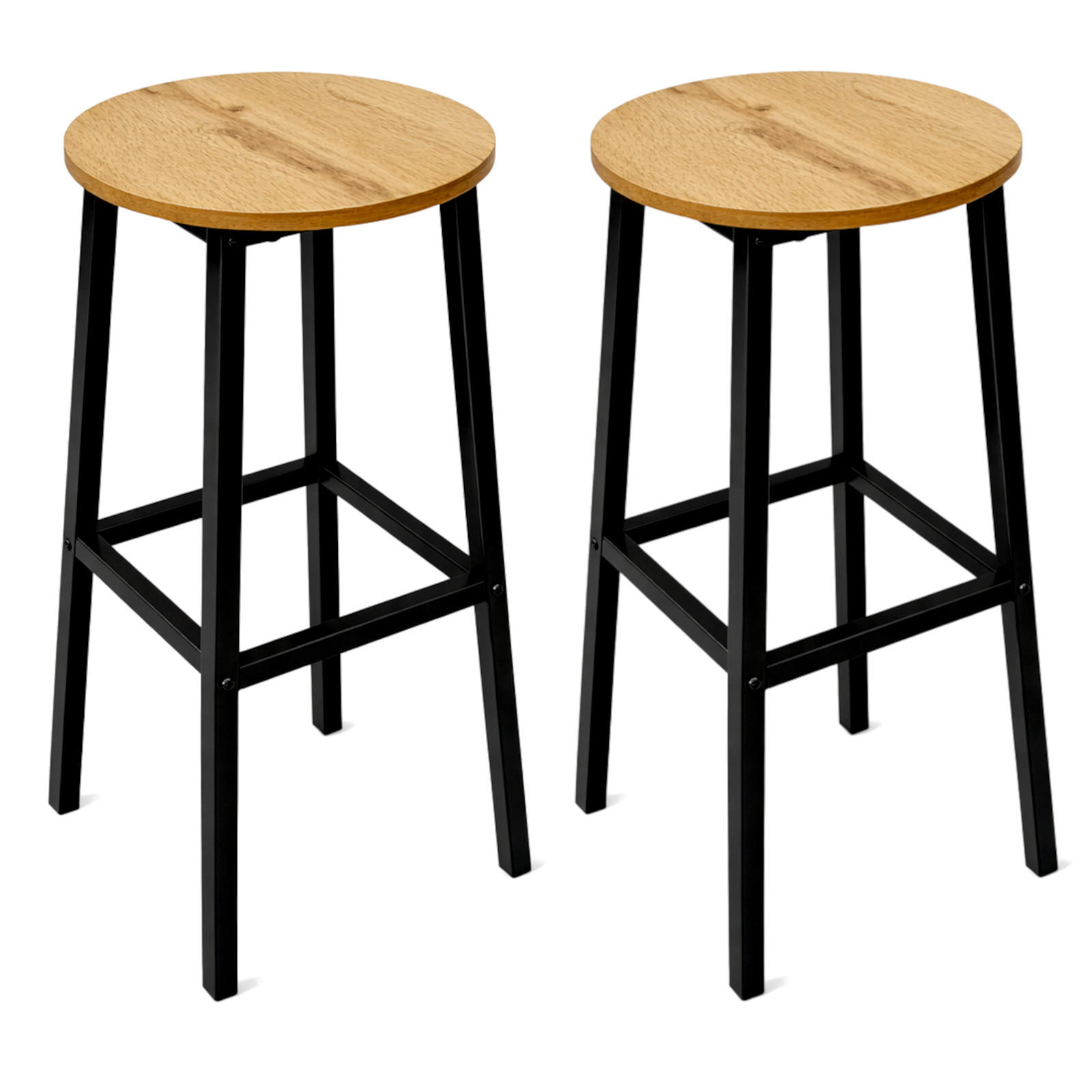 BARHOCKER Holzoptik Metall Eichefarbe Schwarz 2er Set 65×30×30 cm - Eichefarben/Schwarz, Holzwerkstoff/Metall (32/65/32cm) - Begryf
