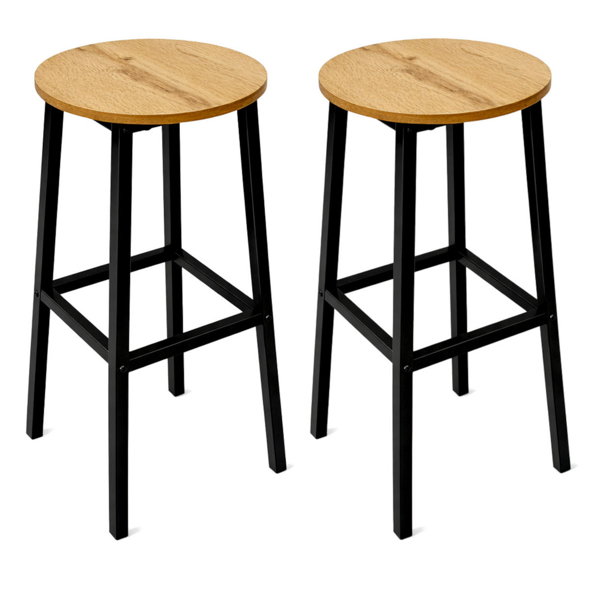 BARHOCKER Holzoptik Metall Eichefarbe Schwarz 2er Set 65×30×30 cm - Eichefarben/Schwarz, Holzwerkstoff/Metall (32/65/32cm) - Begryf