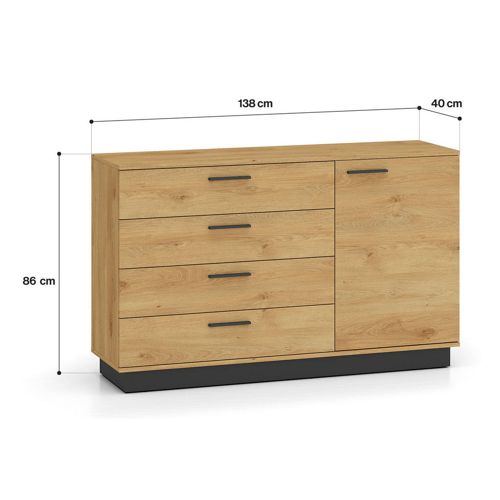 Thumbnail - Feldmann-Wohnen Kommode, Braun, Schwarz, Holz, 1 Fächer, 4 Schubladen, 138x86x40 cm, Wohnzimmer, Kommoden & Sideboards, ...