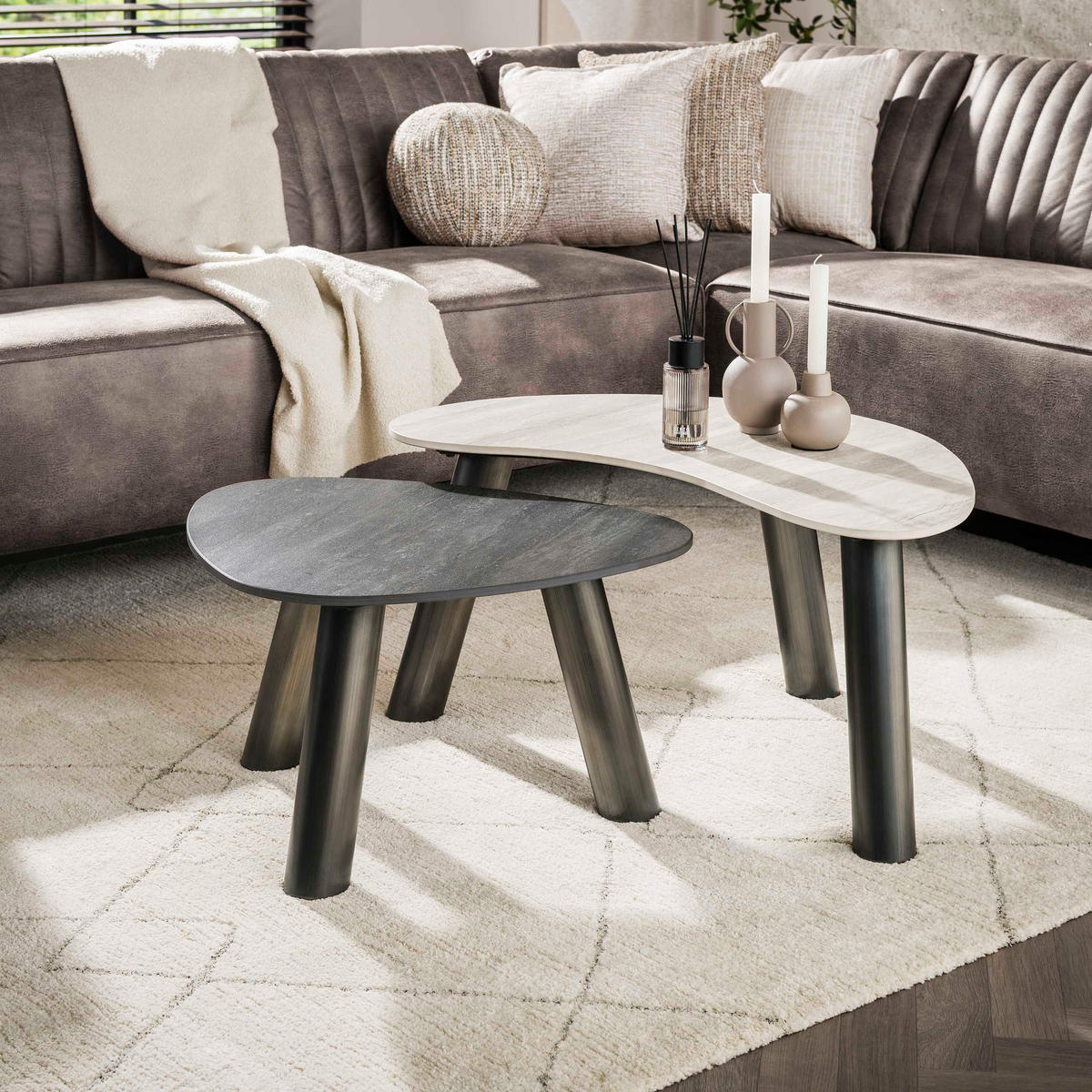 COUCHTISCH Twin - Grau - 75/88/41 cm - 2er-Set - Grau, Keramik (75/88/41cm) - Hoyz Collection