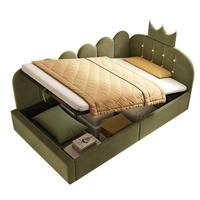 POLSTERBETT aus Samt 90x190 cm Grün mit hydraulischem Stauraum, L-Form und Kronen-Gitter-Design - Grün, Textil (90/190cm) - Modfu