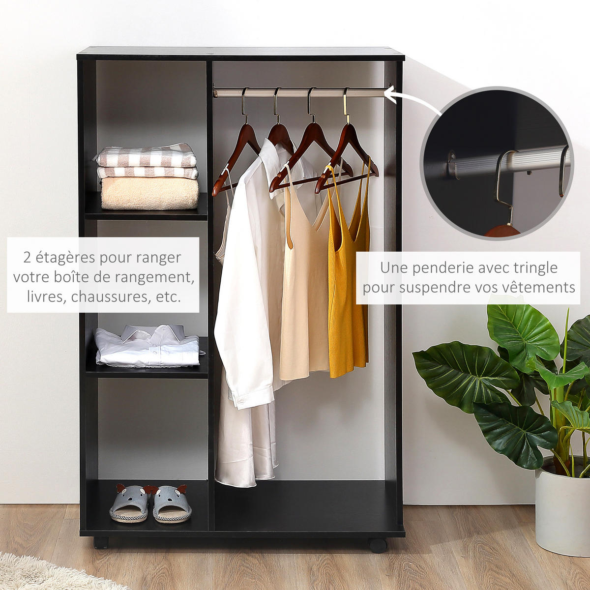 KLEIDERSCHRANK Schwarz 1 Stück - Schwarz, Naturmaterialien (40/128/80cm) - GiPP