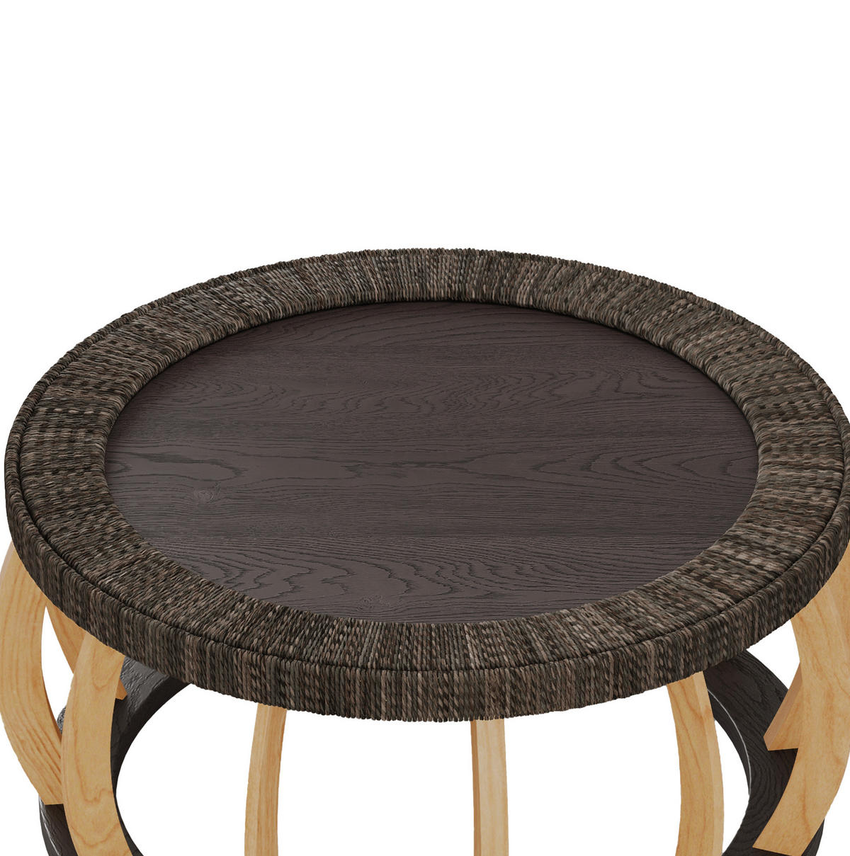 COUCHTISCH 90/90/43 cm mit runder Tischplatte, MDF und geschwungenen Massivholzbeinen in Rattan-Optik, Schwarzbraun - Schwarz, Holzwerkstoff (90/90/43cm) - Redom