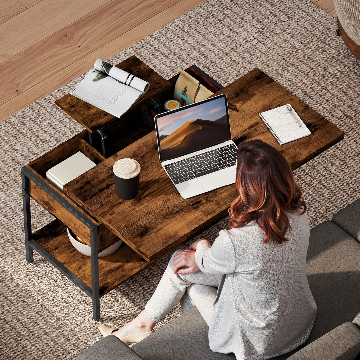 COUCHTISCH DE-15810 2 klappbare Platten Braun - Braun, Holzwerkstoff (98/49/55cm) - ComfortXL