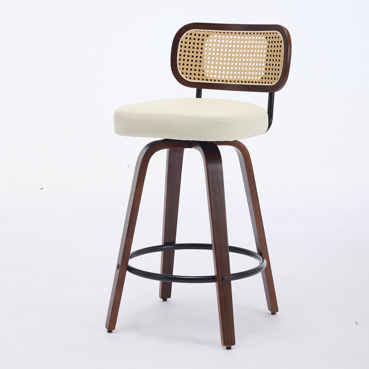 BARHOCKER 2er-Set drehbar mit Rattanlehne, Walnuss/Beige - Beige, Kunststoff (56/90/43cm)