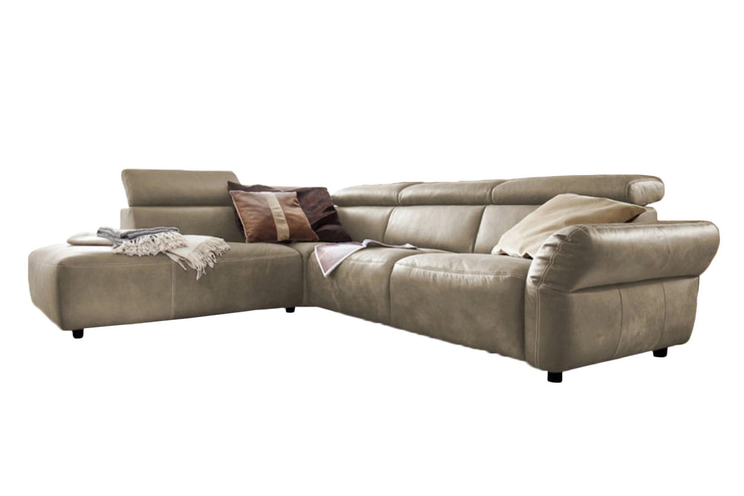 ECKSOFA MOTOR. SITZVORZUG RISO Grau Leder - Schwarz/Grau, Leder (263/240cm) - KAWOLA
