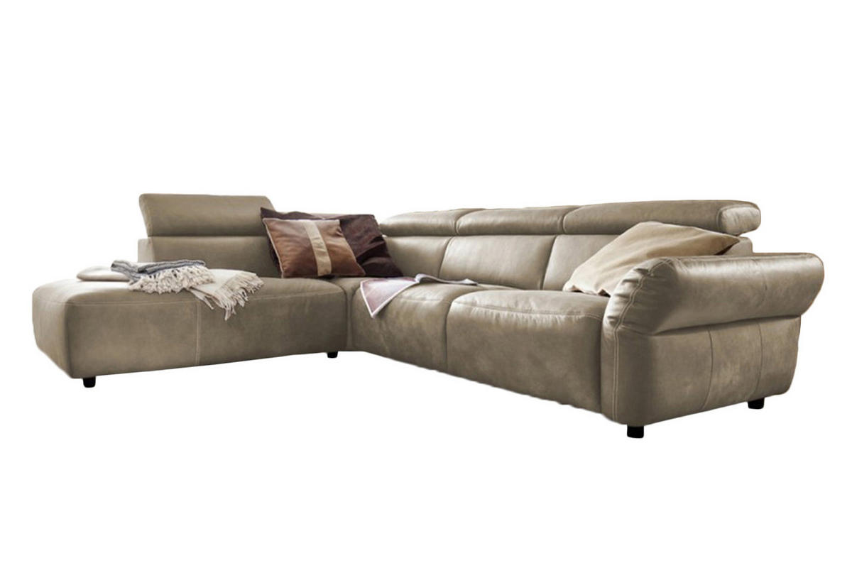 ECKSOFA MOTOR. SITZVORZUG RISO Grau Leder - Schwarz/Grau, Leder (263/240cm) - KAWOLA