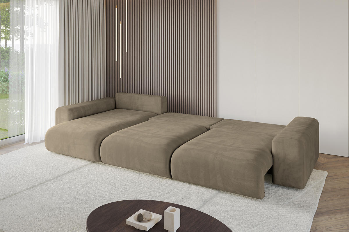 ECKSOFA Ottomane links ESKAR-L 364x176x84 Braun Velours - Schwarz/Braun, Holzwerkstoff/Kunststoff (364/176cm) - ALTDECOR