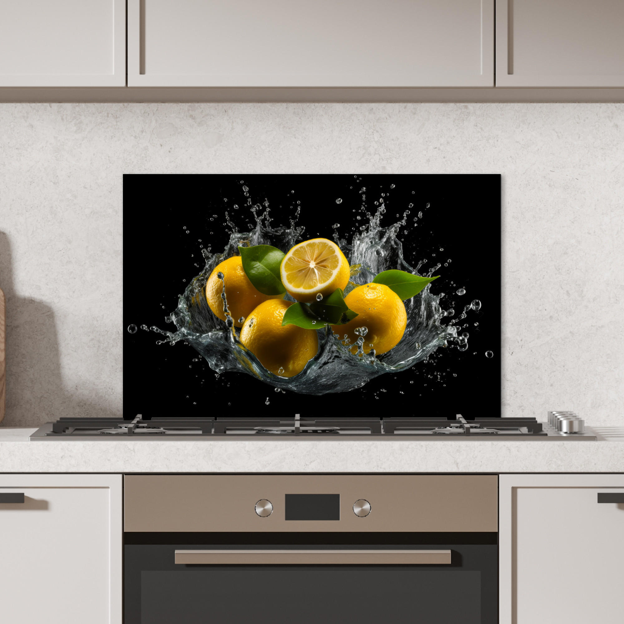 SPRITZSCHUTZ KÜCHE Zitrone - Obst - Gelb - Schwarz 70x50 cm - Gelb, Metall (70/0.3/50cm) - MuchoWow