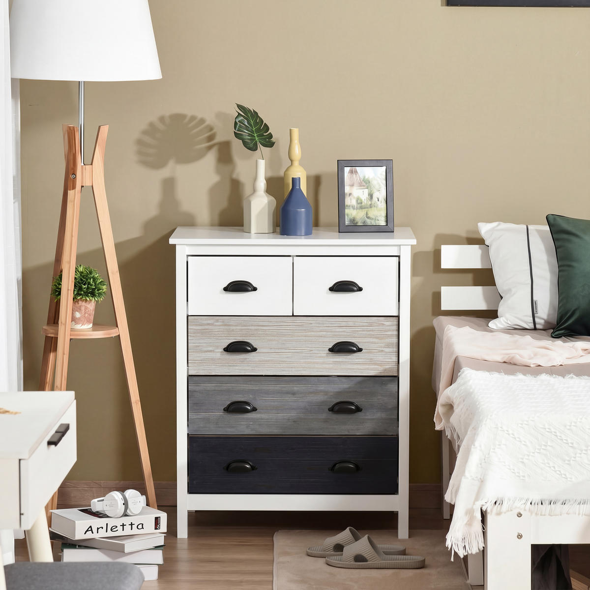 SIDEBOARD DE-09037 5 Schubladen, lackierte Oberfläche Weiß - Weiß, Holzwerkstoff (70/85/38cm) - ComfortXL
