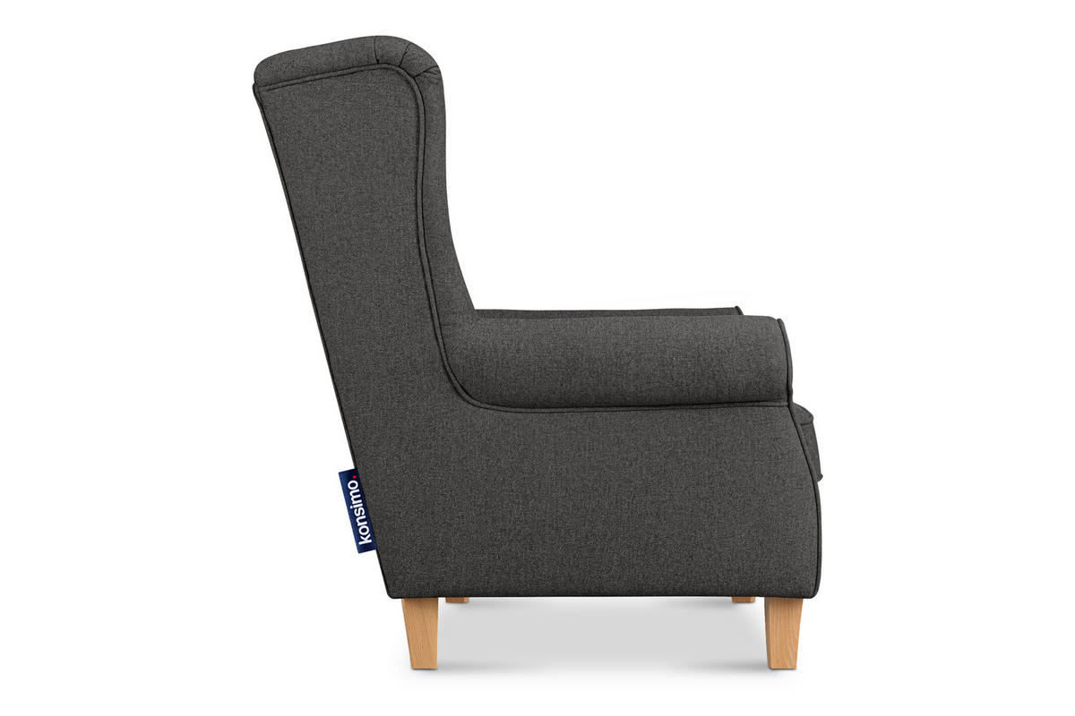 OHRENSESSEL MILES Massivholzbeine buche, grau - Grau, Holzwerkstoff/Buchenholz (82/105/97cm) - KONSIMO®