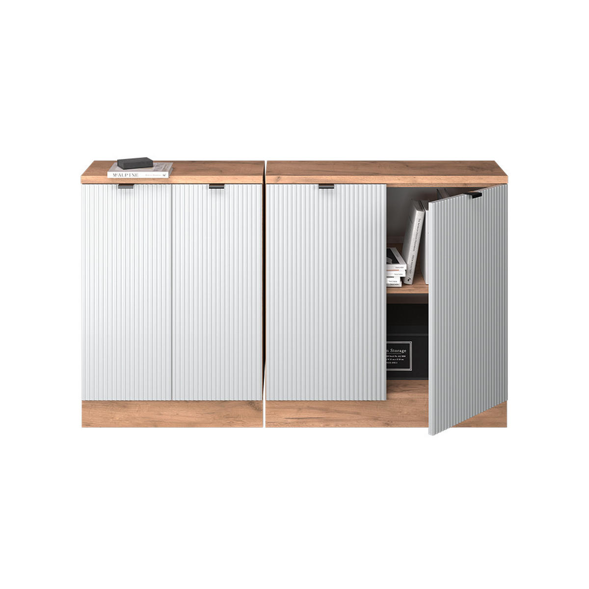 KUHINJSKI ORMAR ZA KOSINE KROVA R-Line Bijeli grebeni 140 cm Set od 2 korpusa ormara, dubina 60 cm - hrast medunac/bijela, drvni materijal (140/83.8/60cm) - Vicco