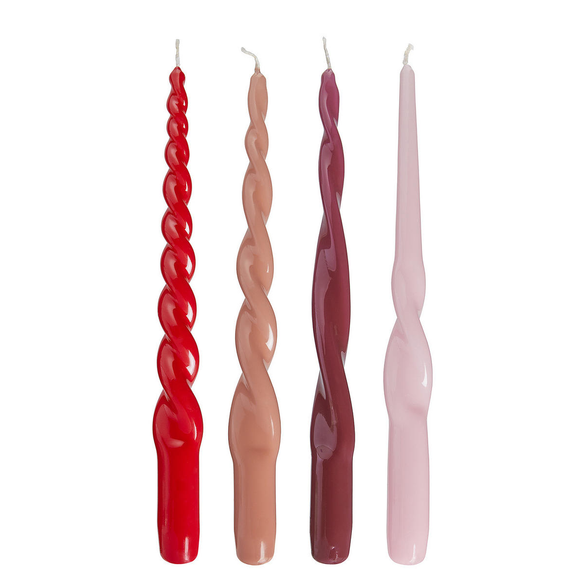 KERZEN (4er Set) Twisted - Rot, Paraffin (2/29/2cm) - Butlers