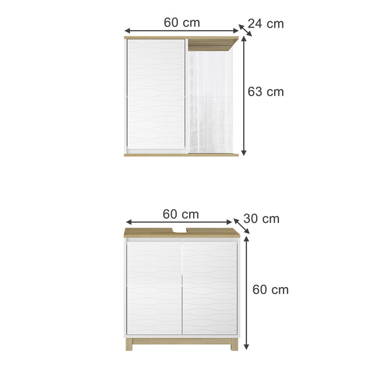 BADMÖBEL-SET Livia Weiß/Eiche 2 Teile - Eichefarben/Weiß, Holzwerkstoff (60/60/30cm) - Vicco