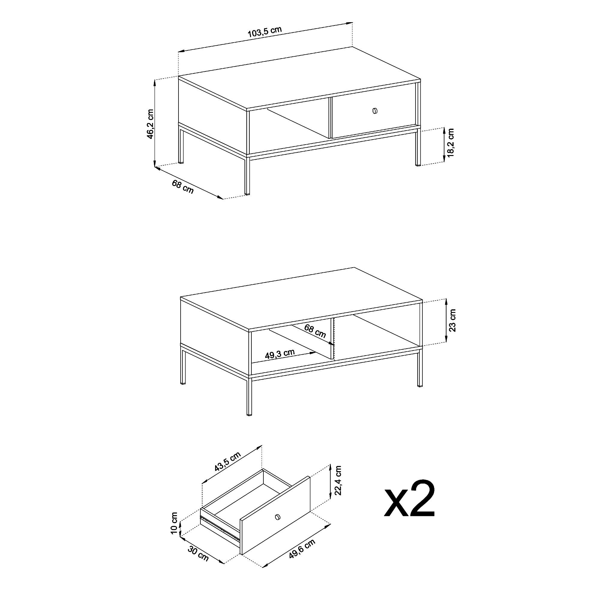 COUCHTISCH MONCTON STO1-2S Metalgriffe, Beige - Beige, Holzwerkstoff/Kunststoff (68/104/46cm) - Komodee