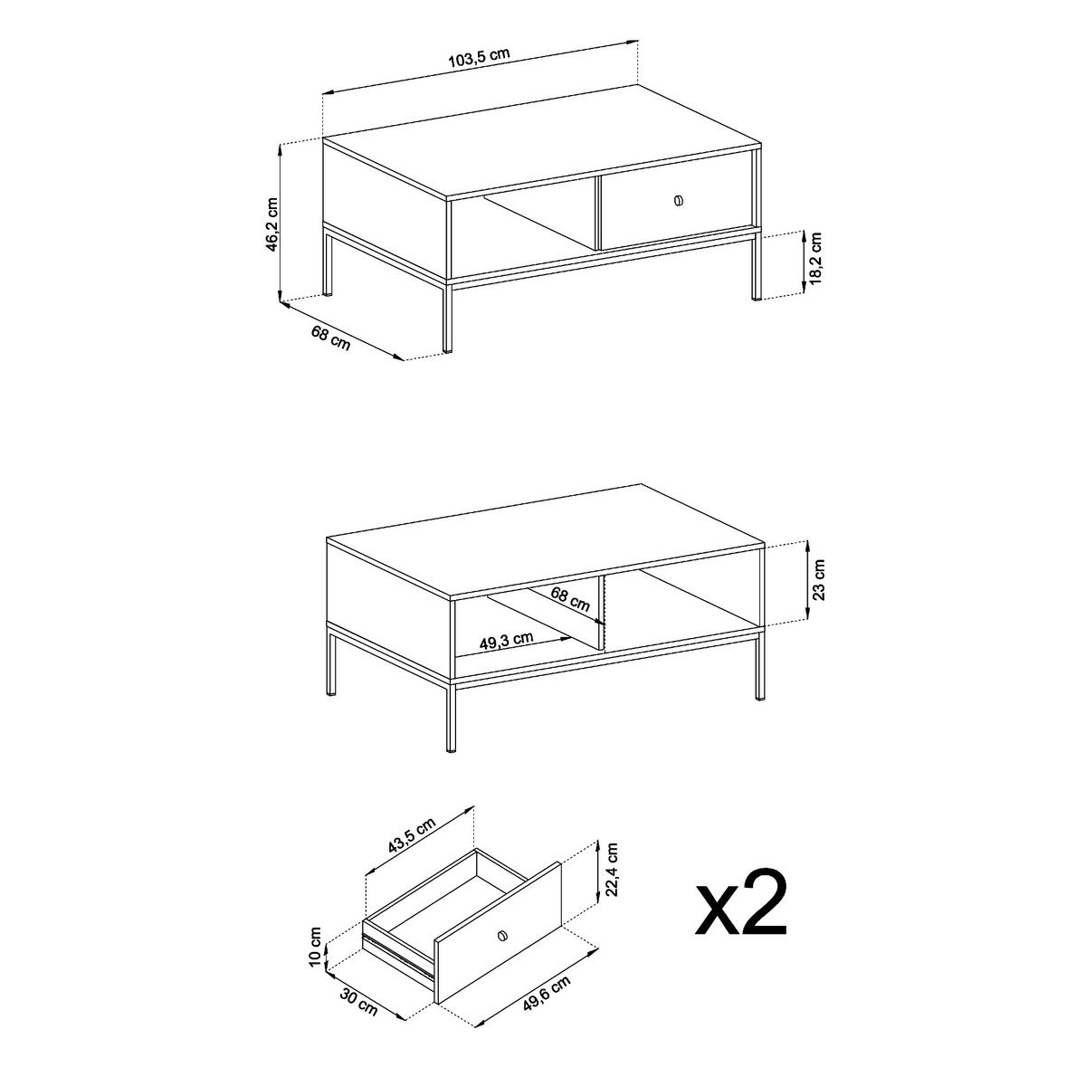 COUCHTISCH MONCTON STO1-2S Metalgriffe, Beige - Beige, Holzwerkstoff/Kunststoff (68/104/46cm) - Komodee