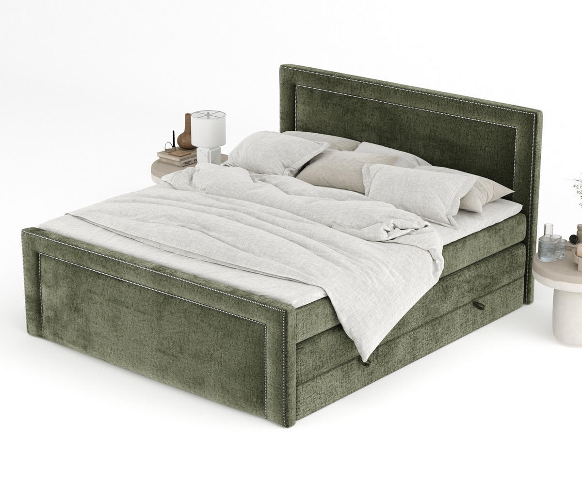 BOXSPRINGBETT Luxora Olivenfarbe 140/200 cm - Schwarz/Olivgrün, Holz/Holzwerkstoff (140/200cm) - Maison de Reve