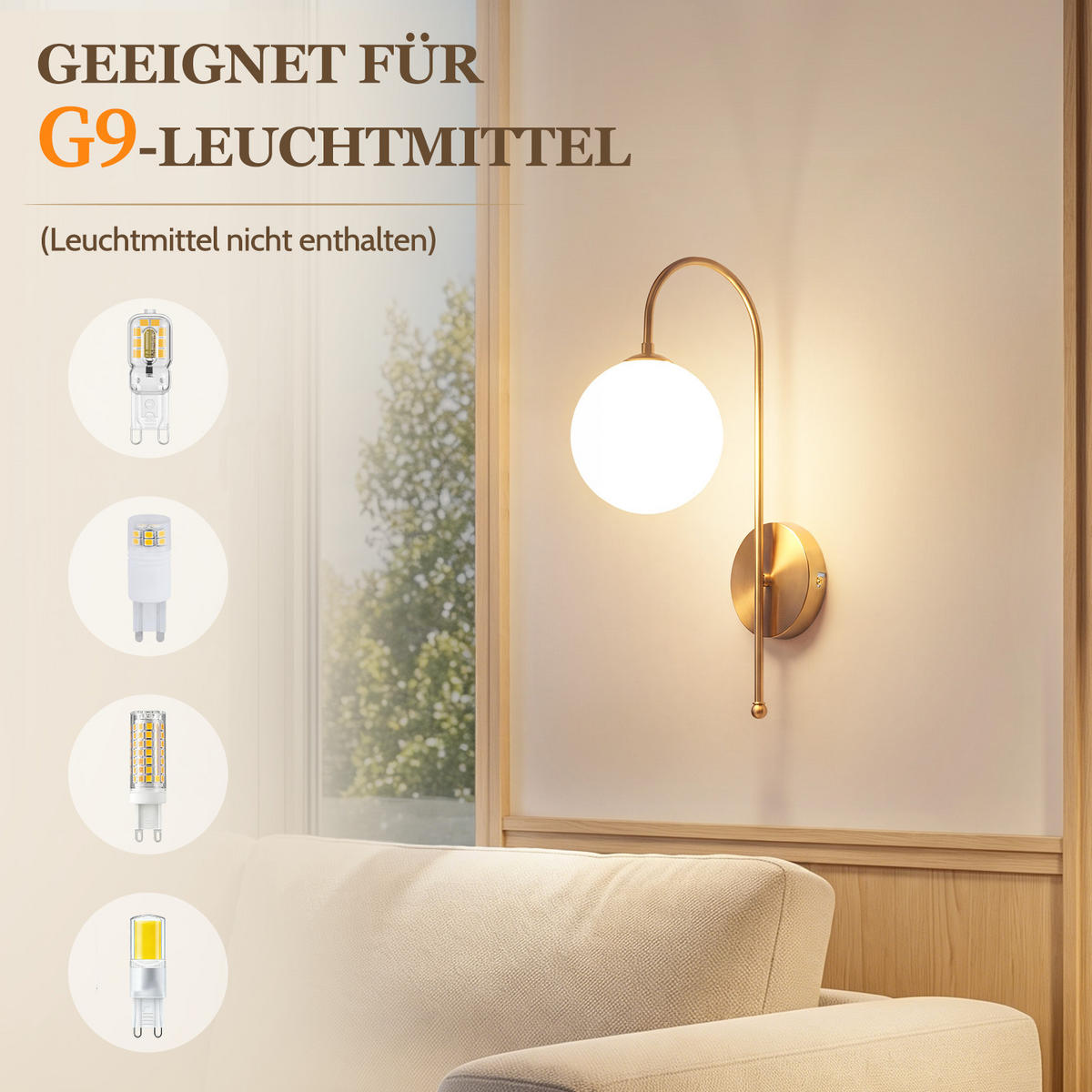 WANDLEUCHTE Myveth 26/15/47 cm - Goldfarben/Weiß, Glas/Metall (15/47/26cm) - ZMH