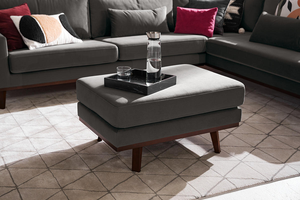 POLSTERHOCKER - Dunkelgrau/Buchefarben, Buchenholz/Textil (85/43/60cm) - home24