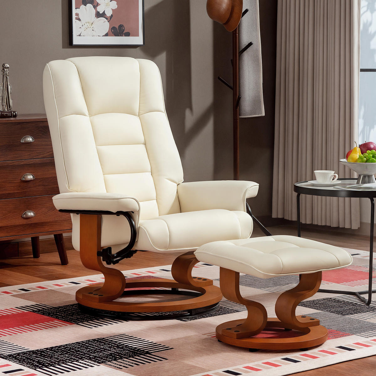 RELAXSESSEL DE-17407 130° neigbar, 360° drehbar mit Fußstütze Creme - Creme, Holz (85/104/76cm) - ComfortXL