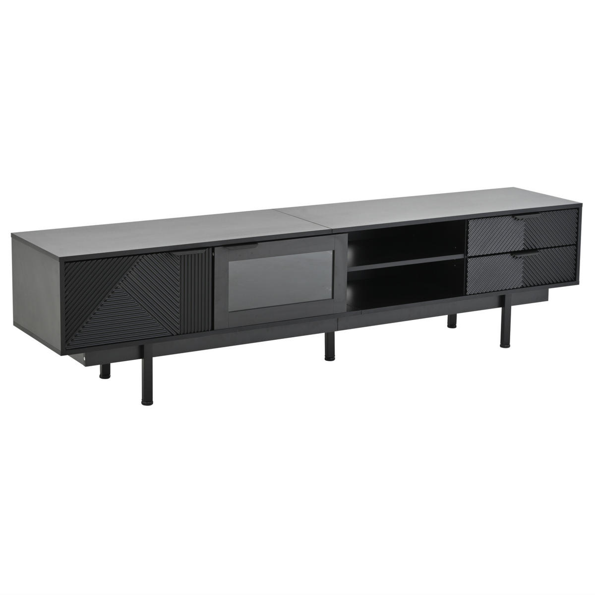 TV-LOWBOARD 200/40/50,5 cm mit 2 Türen, 2 Schubladen und 3 Ebenen, aus Spanplatte mit Glasdetail, Schwarz - Schwarz, Holzwerkstoff (200/50.5/40cm) - Redom