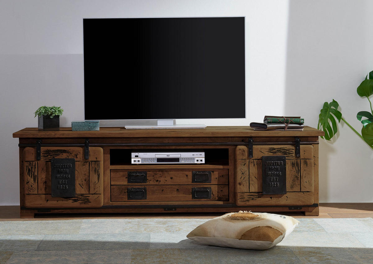 TV-BOARD Mango 180x55x50 braun lackiert RAILWAY #446 - Braun, Holz (180/50/55cm) - Massivmoebel24
