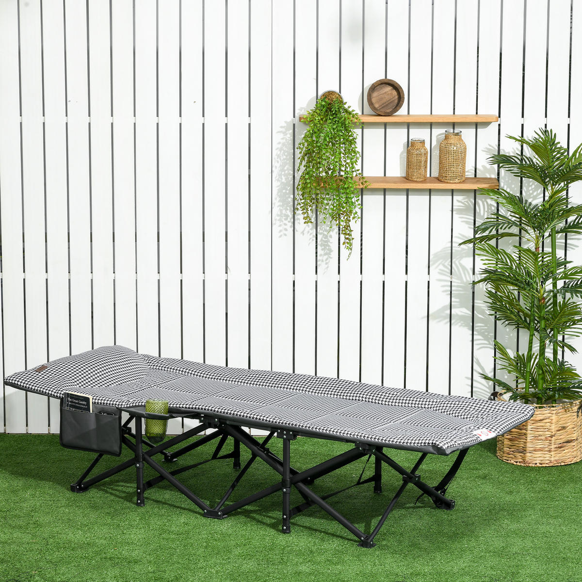 FELDBETT Campingbett mit Tasche & Becherhalter 68 x 186 x 48 cm Schwarz - Grau, Metall (186/48/68cm) - ComfortXL
