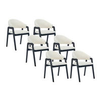 STUHL mit Armlehnen 6er-Set - Bouclé-Stoff & Kautschukholz - Weiß & Schwarz - SOLUNA - Schwarz/Weiß, Textil (53.5/82/56cm) - Vente-Unique