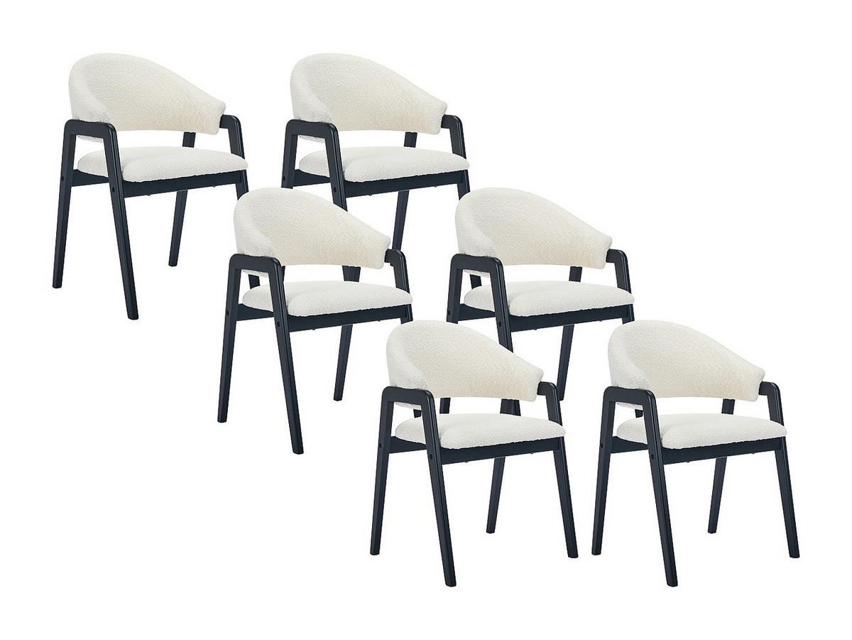 STUHL mit Armlehnen 6er-Set - Bouclé-Stoff & Kautschukholz - Weiß & Schwarz - SOLUNA - Schwarz/Weiß, Textil (53.5/82/56cm) - Vente-Unique