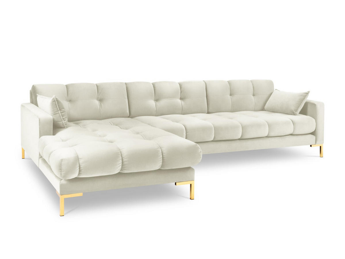 ECKSOFA links Mamaia aus Samt leichtes beige 5 Sitzplätze - Creme, Textil (185/293cm) - Micadoni