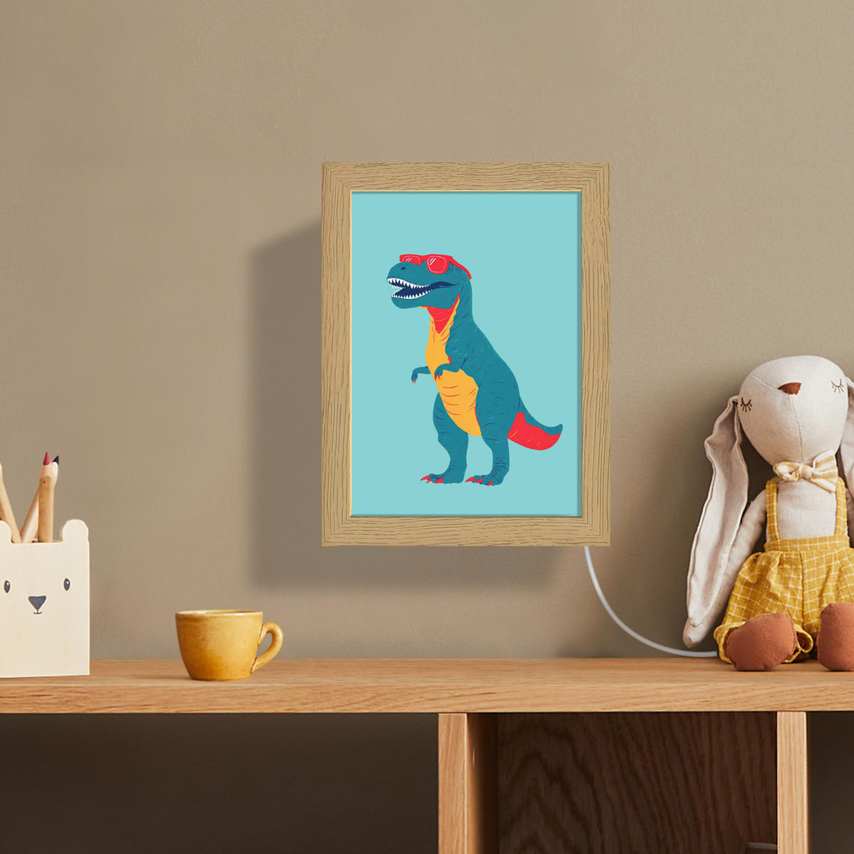 NÁSTĚNNÁ LAMPA Dinosaurus - Modrá - Sluneční brýle 15x20 cm - světle modrá, kompozitní dřevo (15/20/8cm) - OnlyWow
