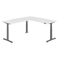 ECKSCHREIBTISCH elektrisch höhenverstellbar L-Form 240/200/74 cm in Weiß/Graphitfarben - Graphitfarben/Weiß, Holzwerkstoff (240/200/74cm) - bümö