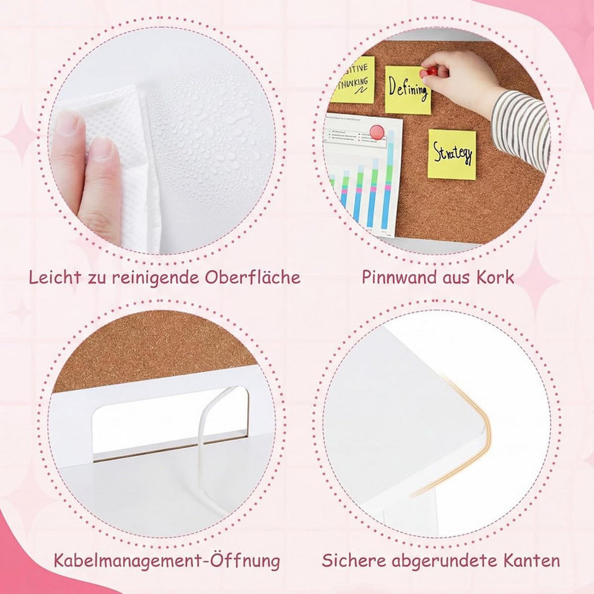 KINDERSCHREIBTISCH-SET aus Holz weiß(2-tlg) - Weiß, Holzwerkstoff (110/110/60cm) - COSTWAY