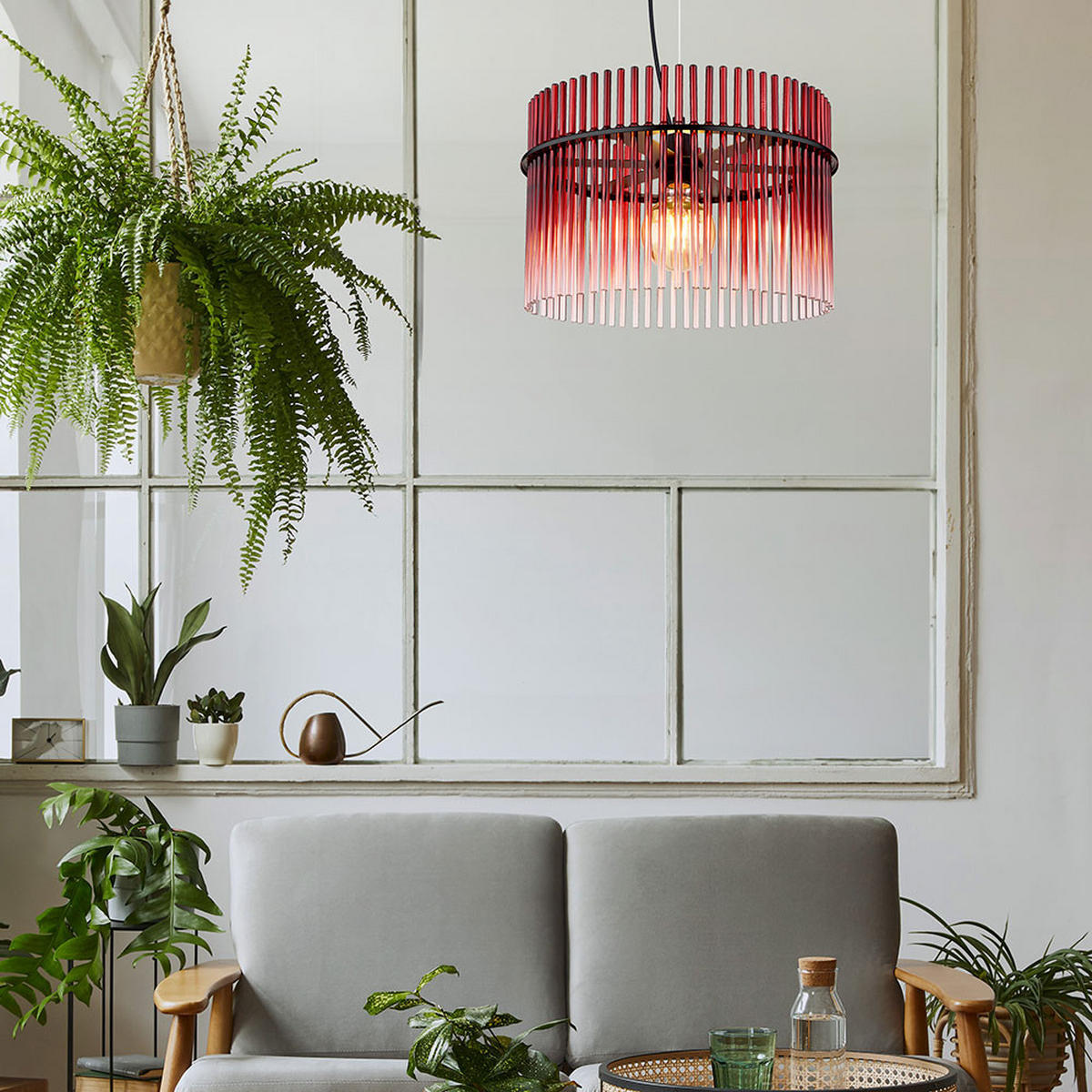 HÄNGELEUCHTE Metall Rot - Rot, Glas (40/40/150cm) - Globo Lighting