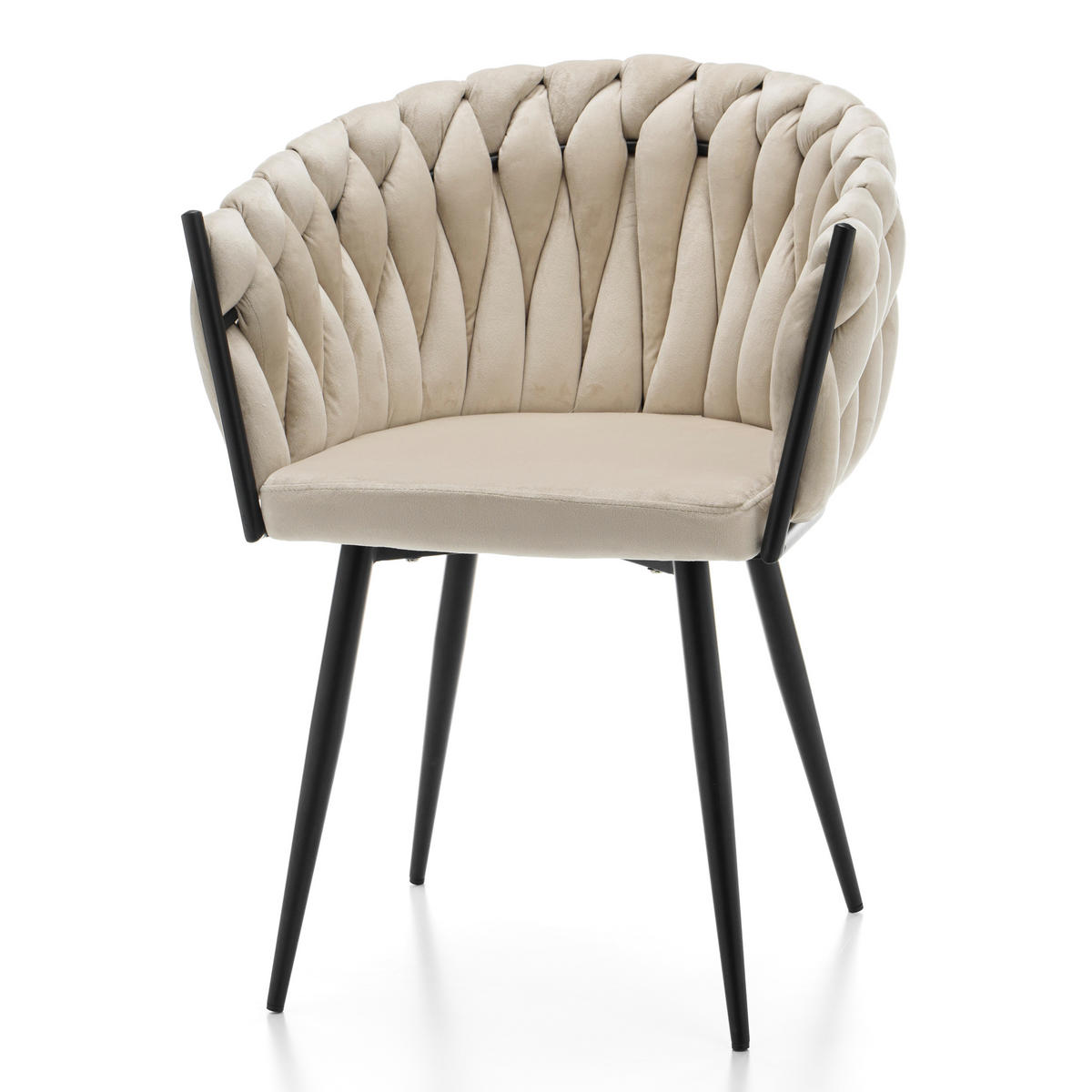 STUHL LATINA gepolstert mit Steppung - beige - Samt Velours - Beige/Schwarz, Textil/Metall (60/83/55cm) - NEW HOME