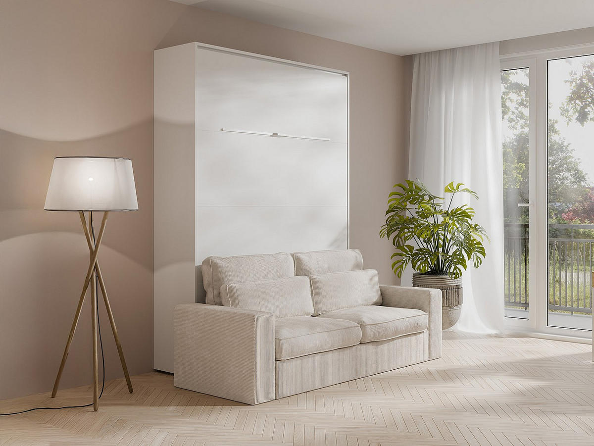 SCHRANKBETT - 2 Personen - holz - weiß Rapili - Weiß, Holz (140/200cm) - Vente-Unique