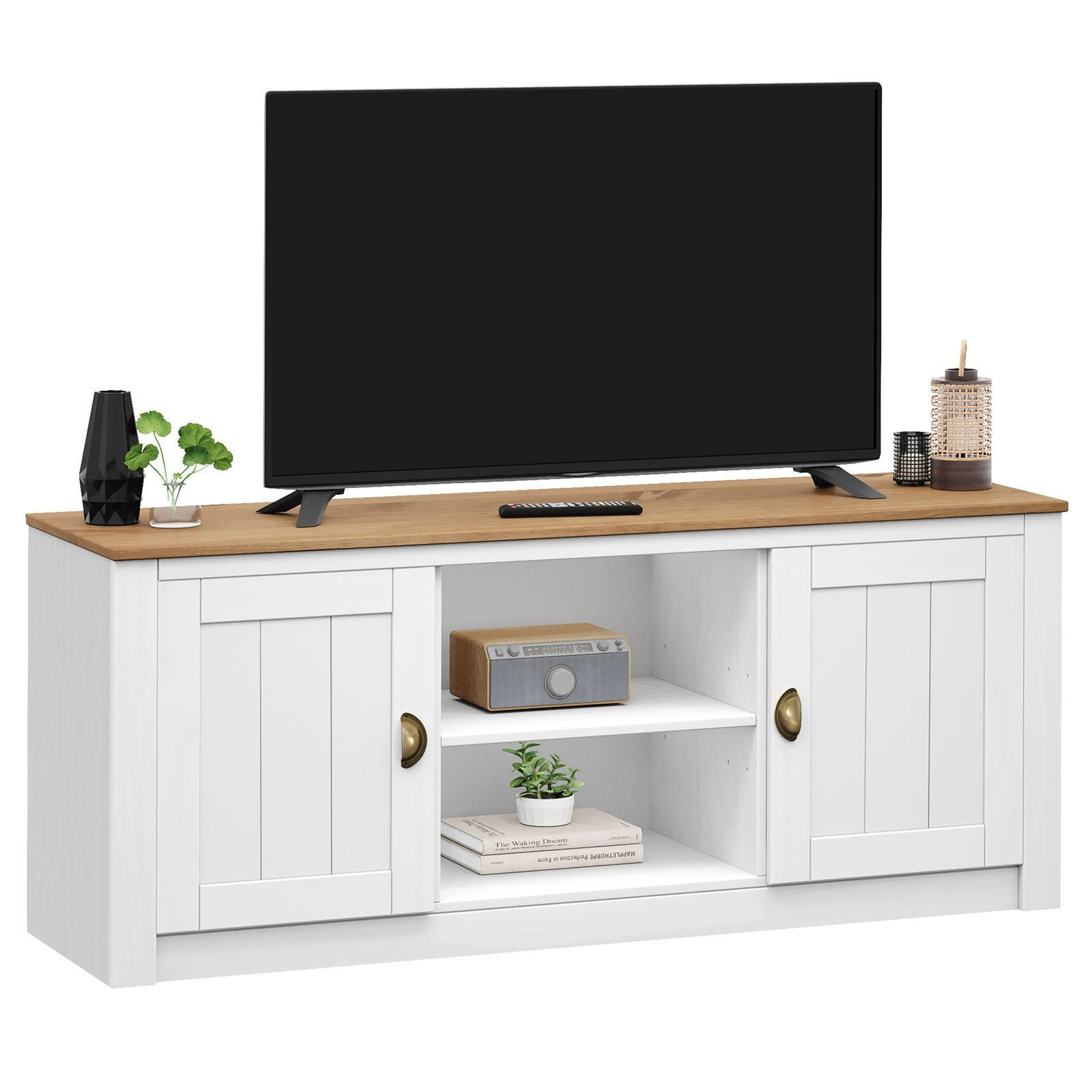 TV-LOWBOARD BOLTON - Weiß/Braun, Holz (138/57/40cm) - IDIMEX