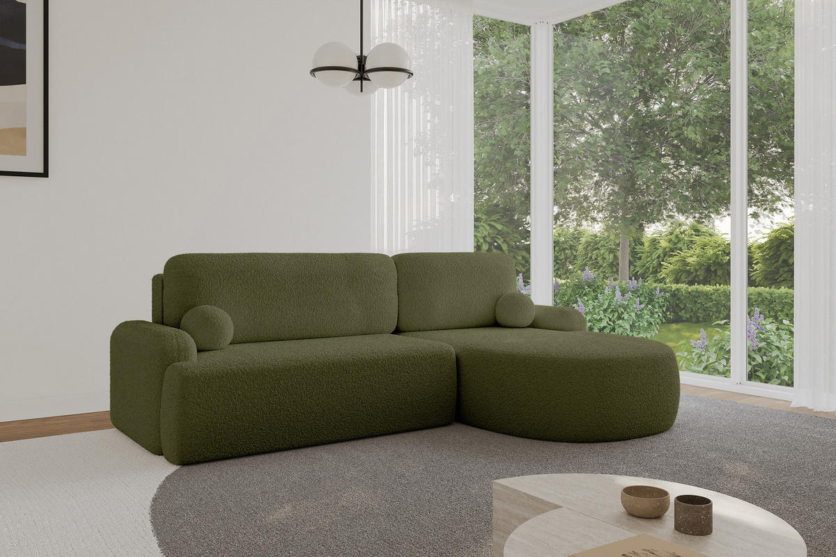 ECKSOFA mit Schlaffunktion und Bettkasten LIRA-L - 264x172x89 Grün - Grün, Holzwerkstoff/Textil (172/264cm) - ALTDECOR