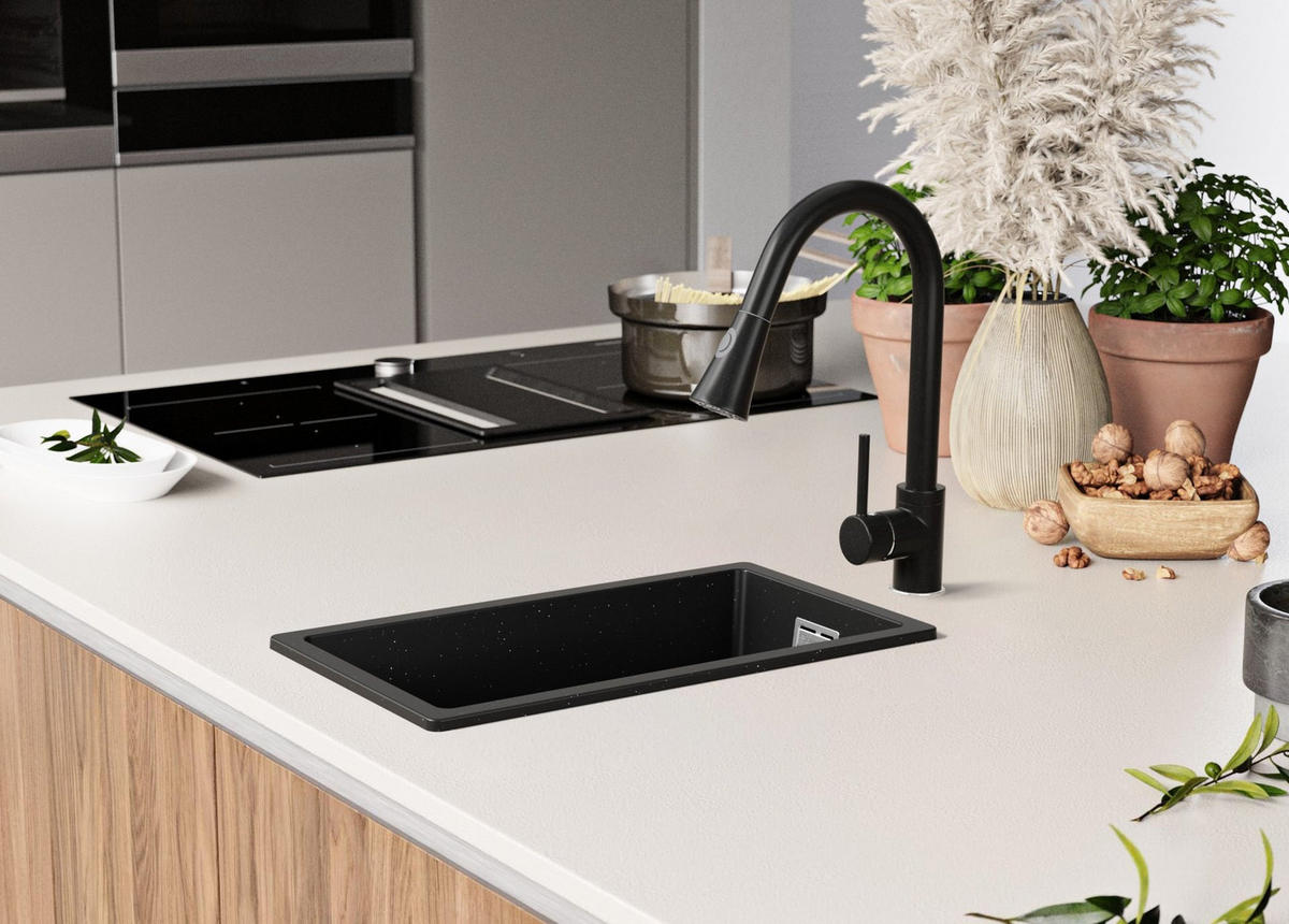 SPÜLBECKEN London Slim, 2-er set Schwarz Metallic 26/47 cm 1 Becken + Ablauf-Set ab 30er Unterschrank - Chromfarben/Schwarz Hochglanz, Kunststoff (26/20/47cm) - Primagran