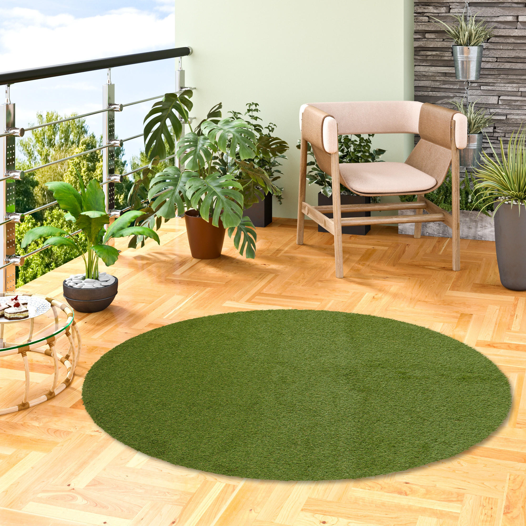 LUXUS KUNSTRASEN RASENTEPPICH WEMBLEY RUND - Grün, Textil (100/100cm) - Snapstyle