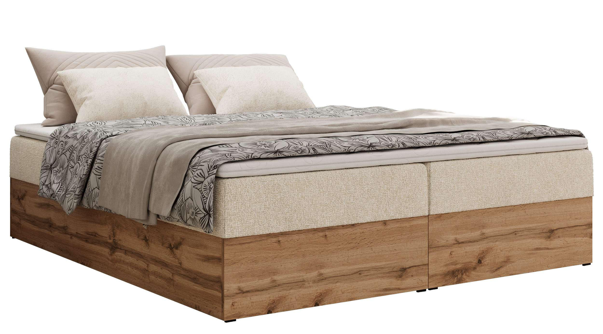MKS KONTINENTÁLNÍ POSTEL WOOD ZERO 180/200 - Béžová Strukturovaná látka - H3