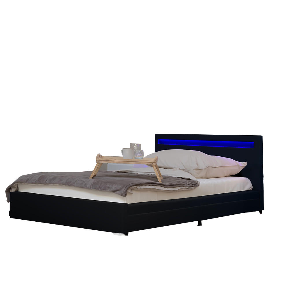 LED BETT NUBE - Schwarz, 180 x 200 cm - Schwarz, Kunststoff - Home Deluxe