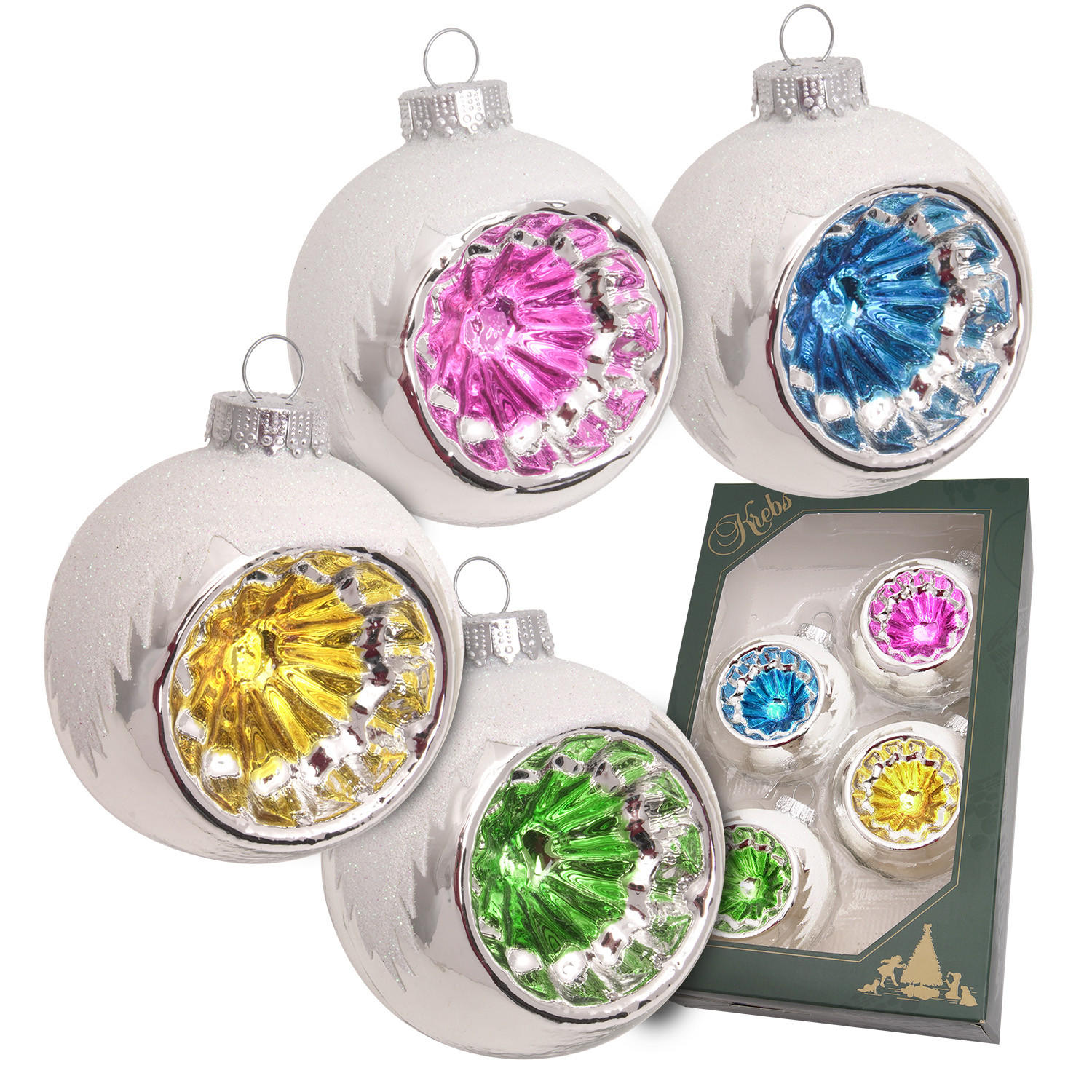 CHRISTBAUMKUGELN Reflex Retro mit Schneedach Silberfarbig 7cm (Glas / 4 Stk.) - Silberfarben, Glas (7/7/7cm) - Krebs Glas Lauscha
