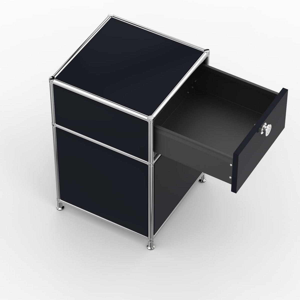 BÜRO-STANDCONTAINER, Metall, 40cm, 1 Schublade + 1 hohe Schublade, Graphitschwarz - Chromfarben/Silberfarben, Metall (40/62.7/39.7cm) - Versee